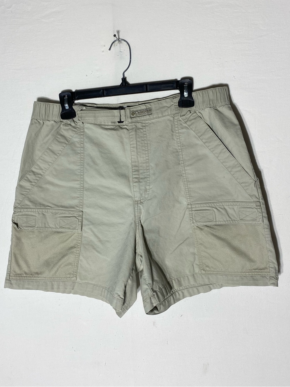 Vintage Columbia PFG Belted Cargo Shorts L Khaki Mesh Pocket Hiking Gorpcore